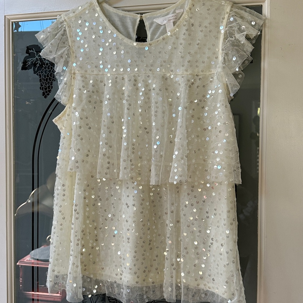 Lc Lauren Conrad tiered Ruffle flutter sleeve sequin blouse - size M